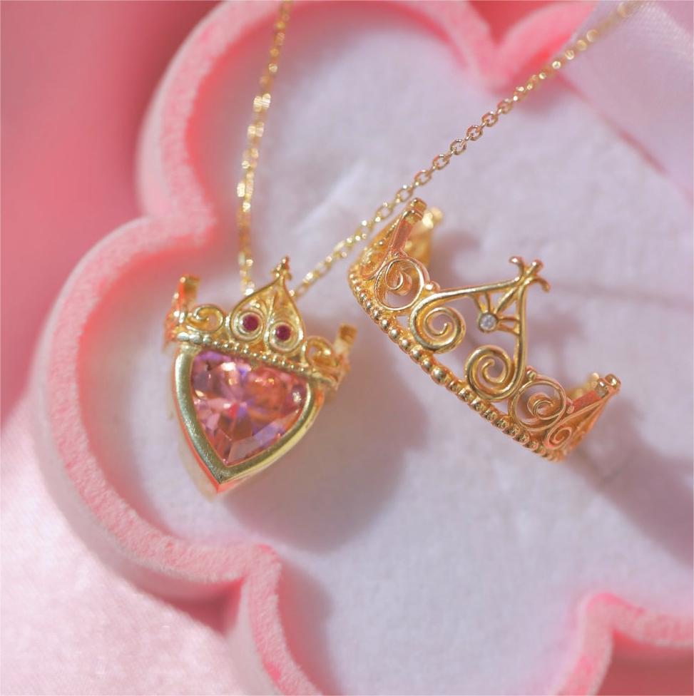 Wholesale Pink Zircon Heart Crown Copper Necklaces